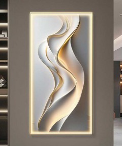 Gold Frame Gray And White Crystall Procelein Painting With Lighting